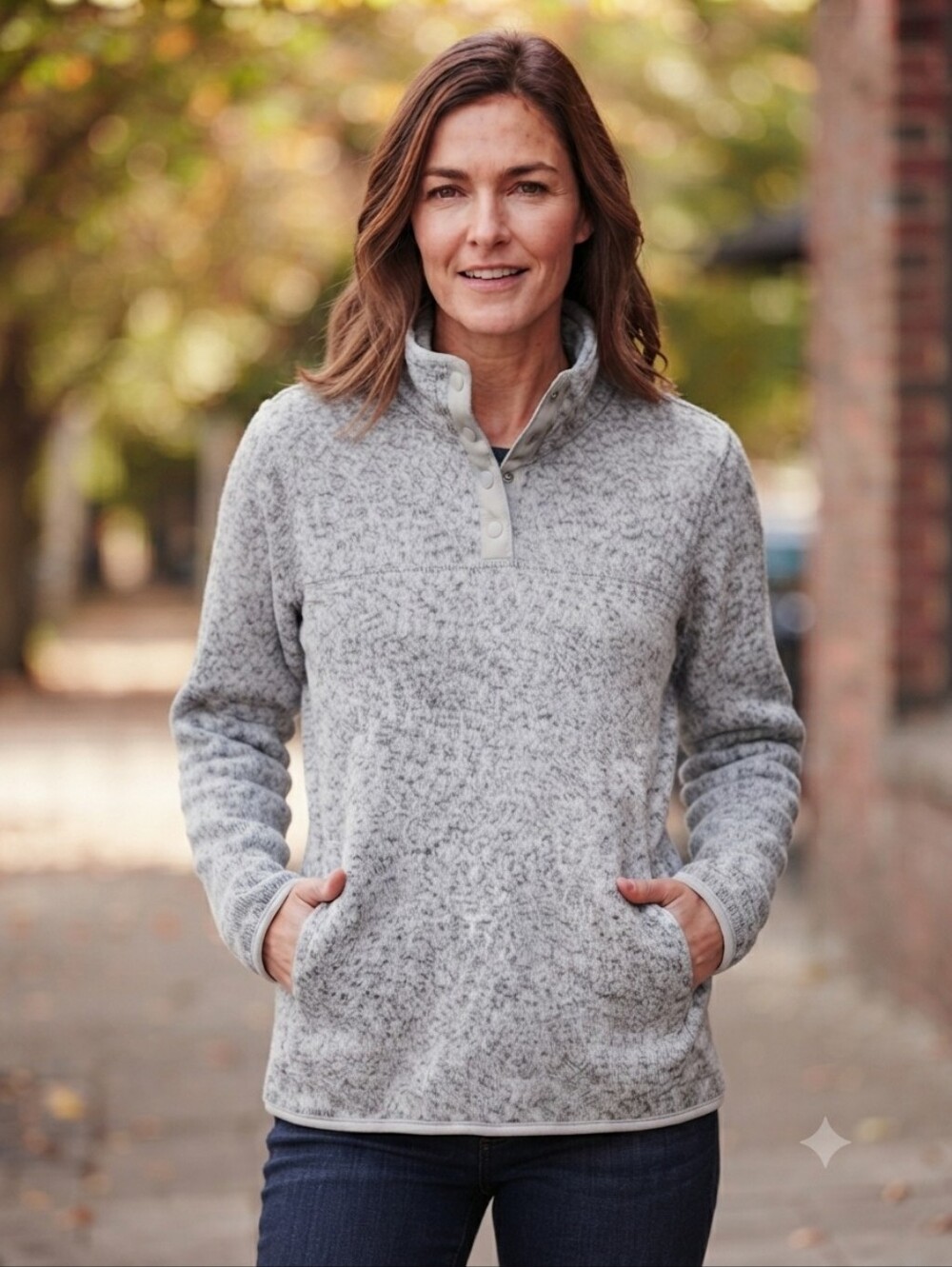 Eddie Bauer Heathered Knit Fleece Snap Mock Neck Pullover Sweatshirt M Gray